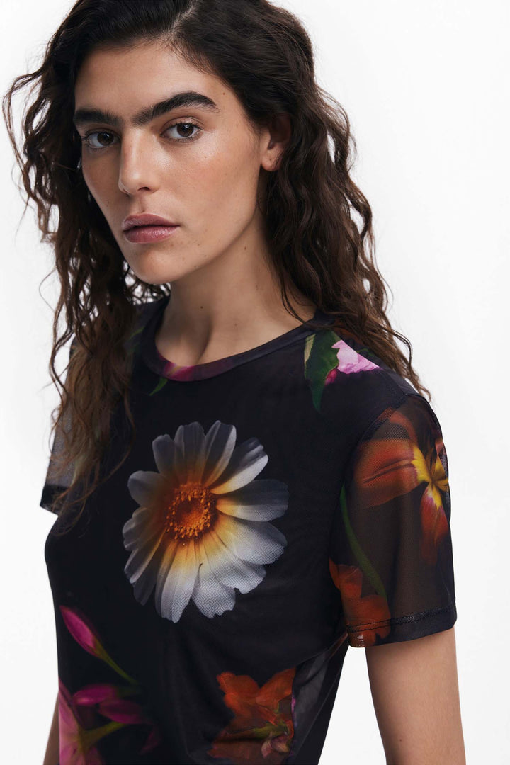 Floral Printed Tulle T-Shirt
