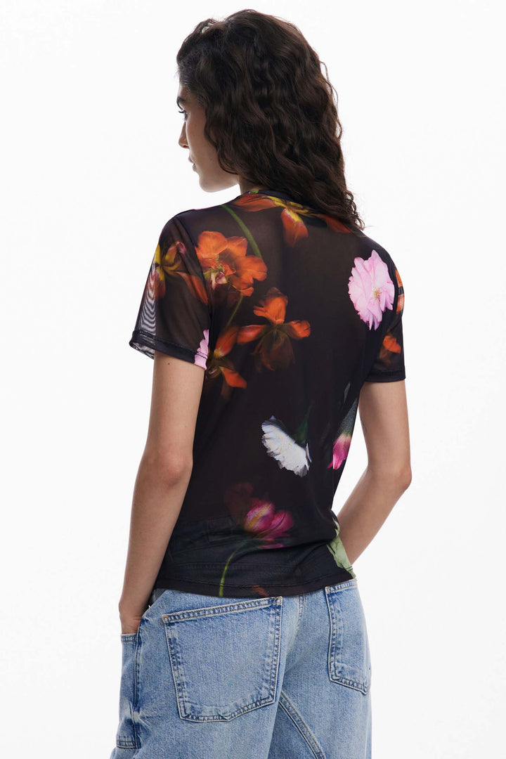 Floral Printed Tulle T-Shirt