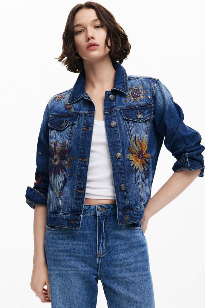 Floral Trucker Denim Jacket