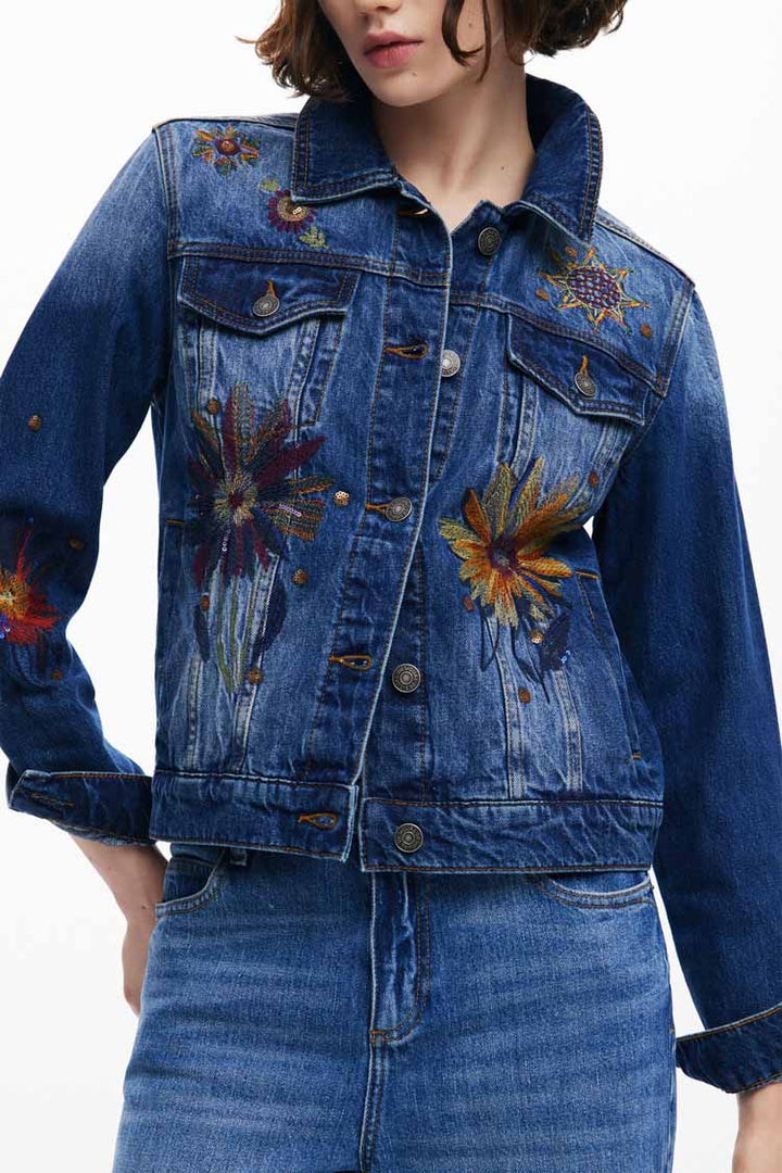 Floral Trucker Denim Jacket