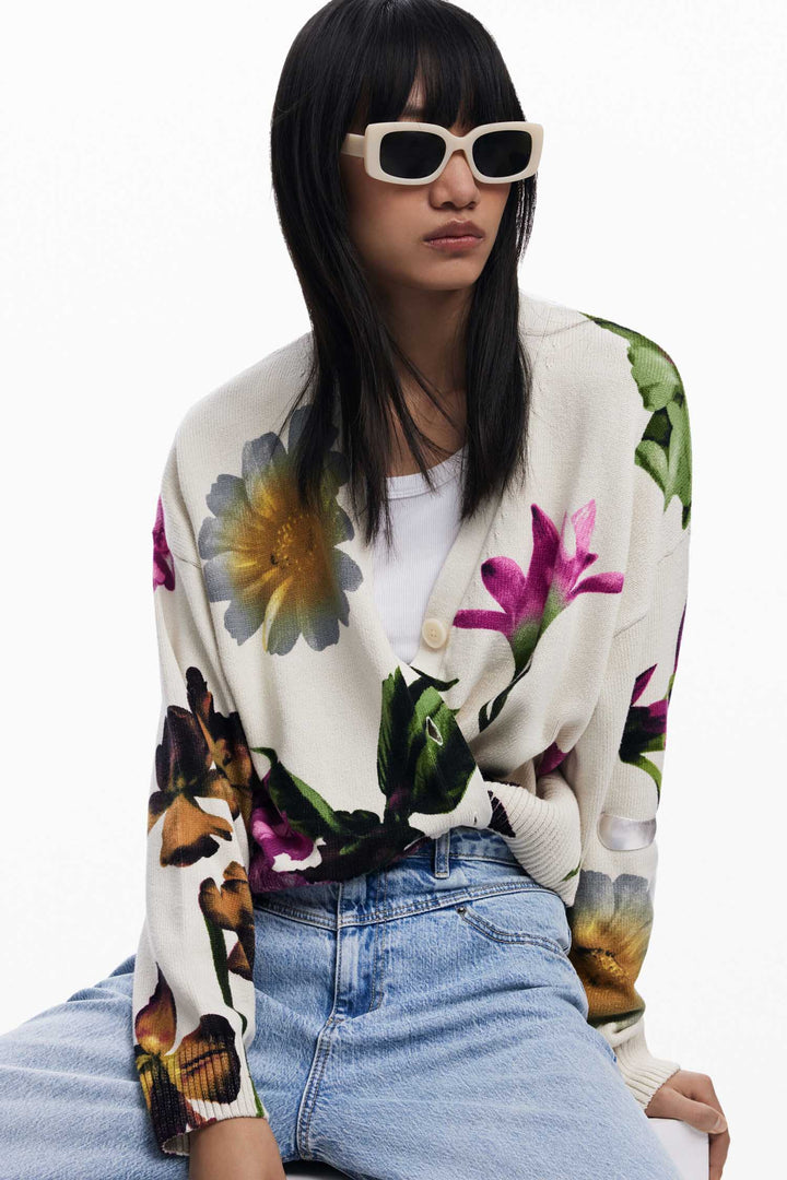 Floral V-neck Knit Cardigan