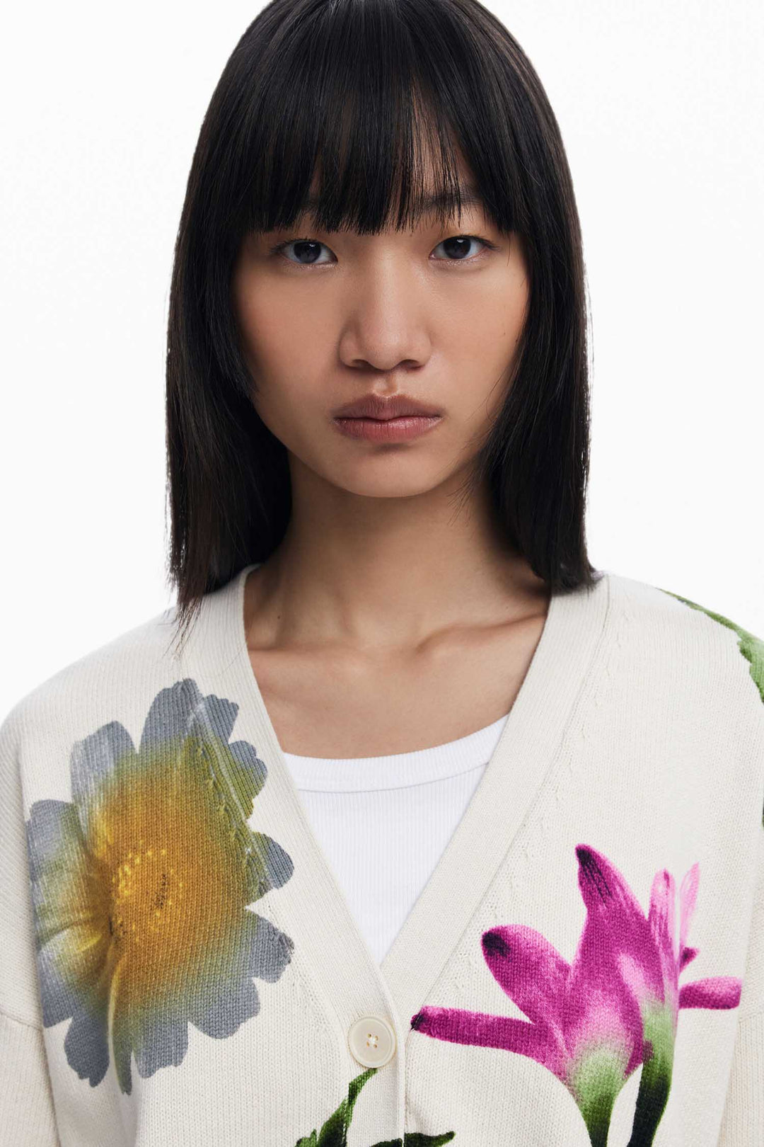 Floral V-neck Knit Cardigan