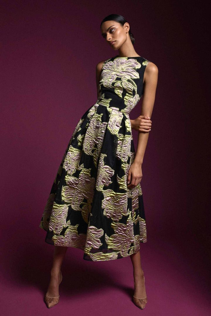 Florence Midi Dress in Citrus Pink Black