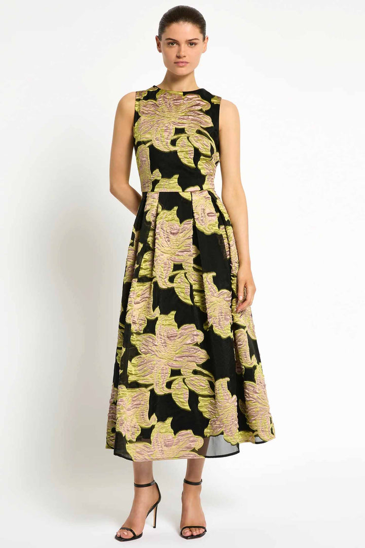 Florence Midi Dress in Citrus Pink Black
