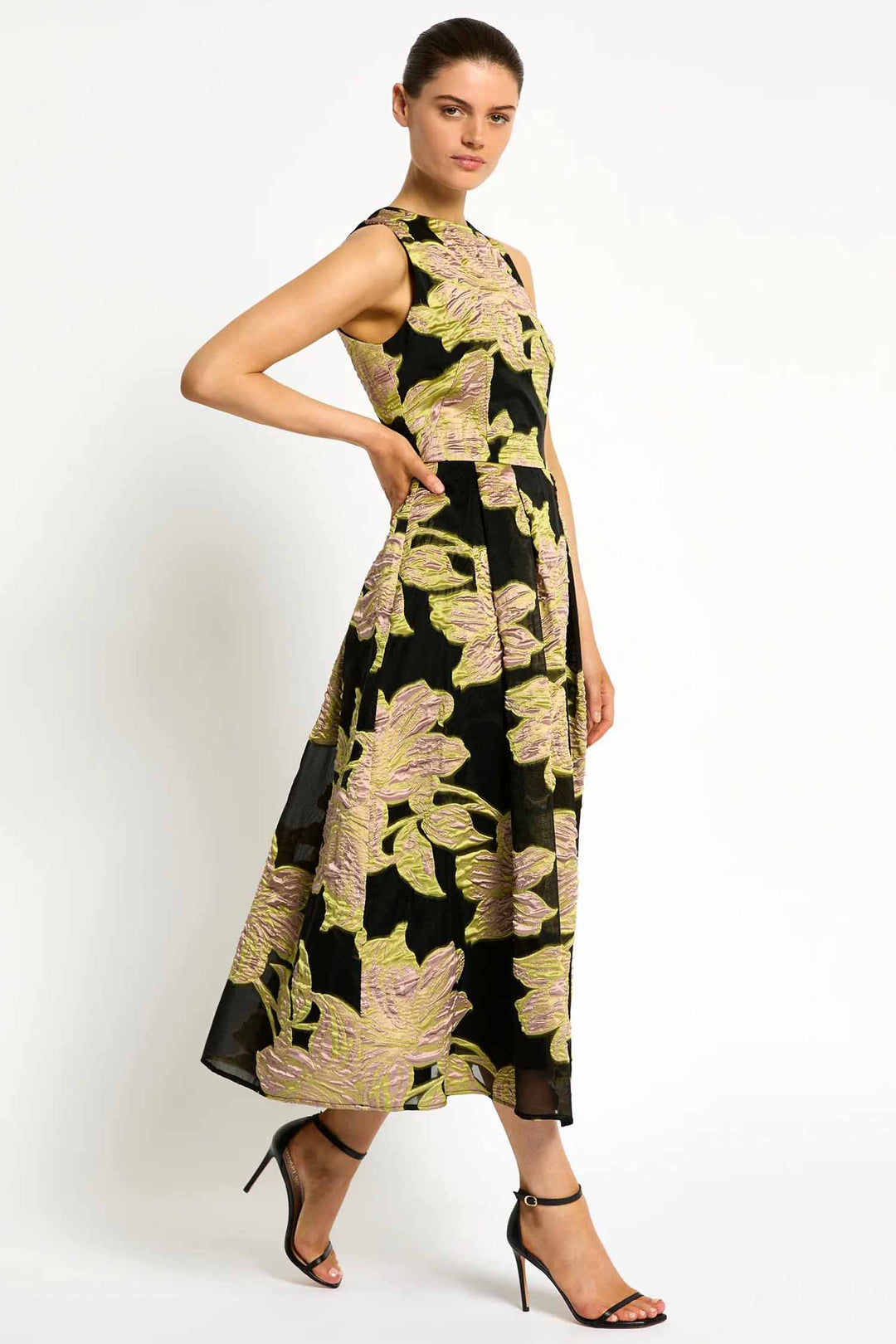 Florence Midi Dress in Citrus Pink Black