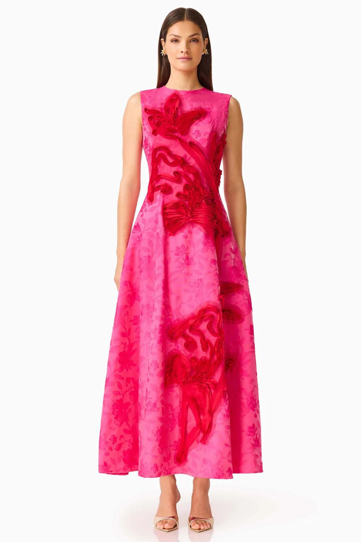 Florentia A Line Maxi Dress in Pink Red