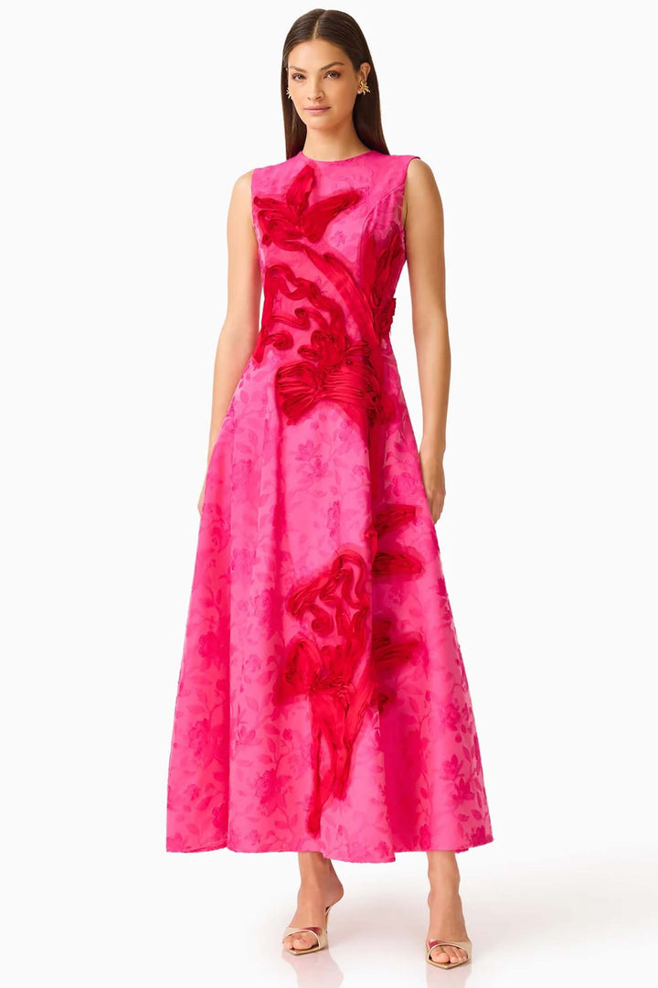 Florentia A Line Maxi Dress in Pink Red