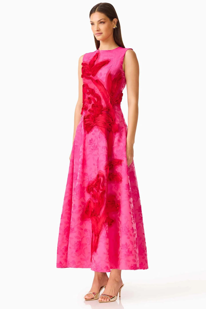 Florentia A Line Maxi Dress in Pink Red