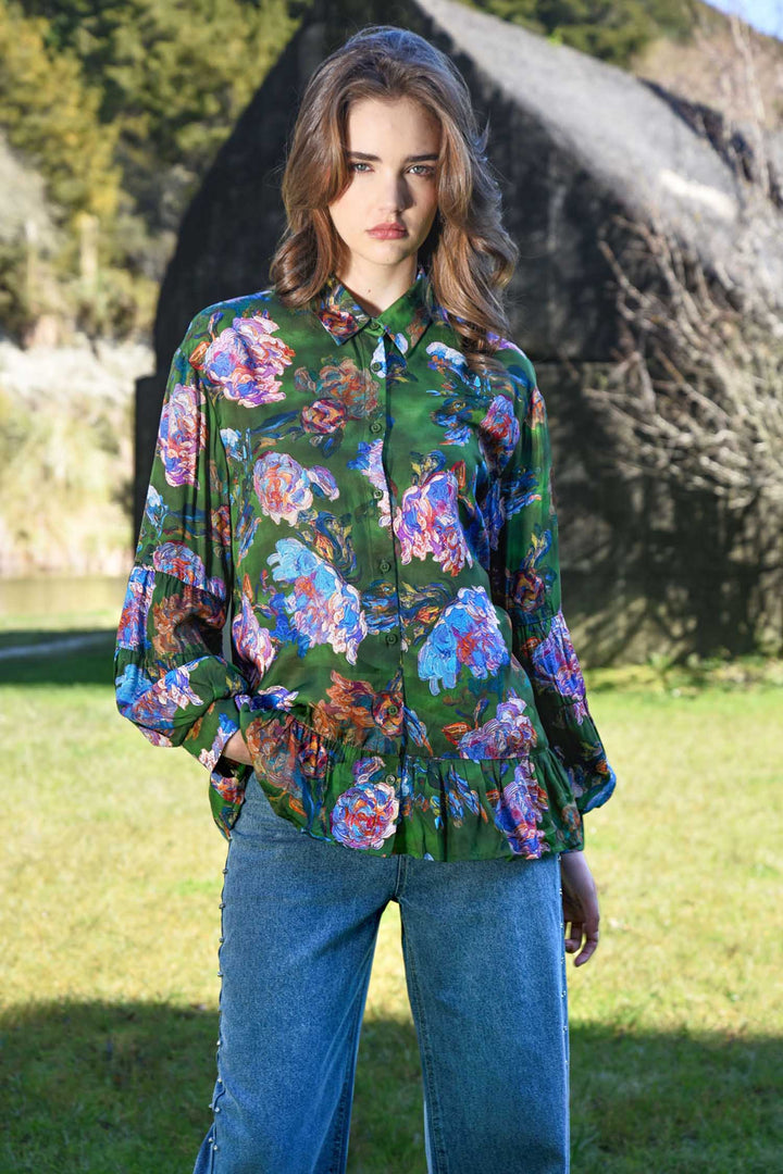 Flounce On Blouse in Green