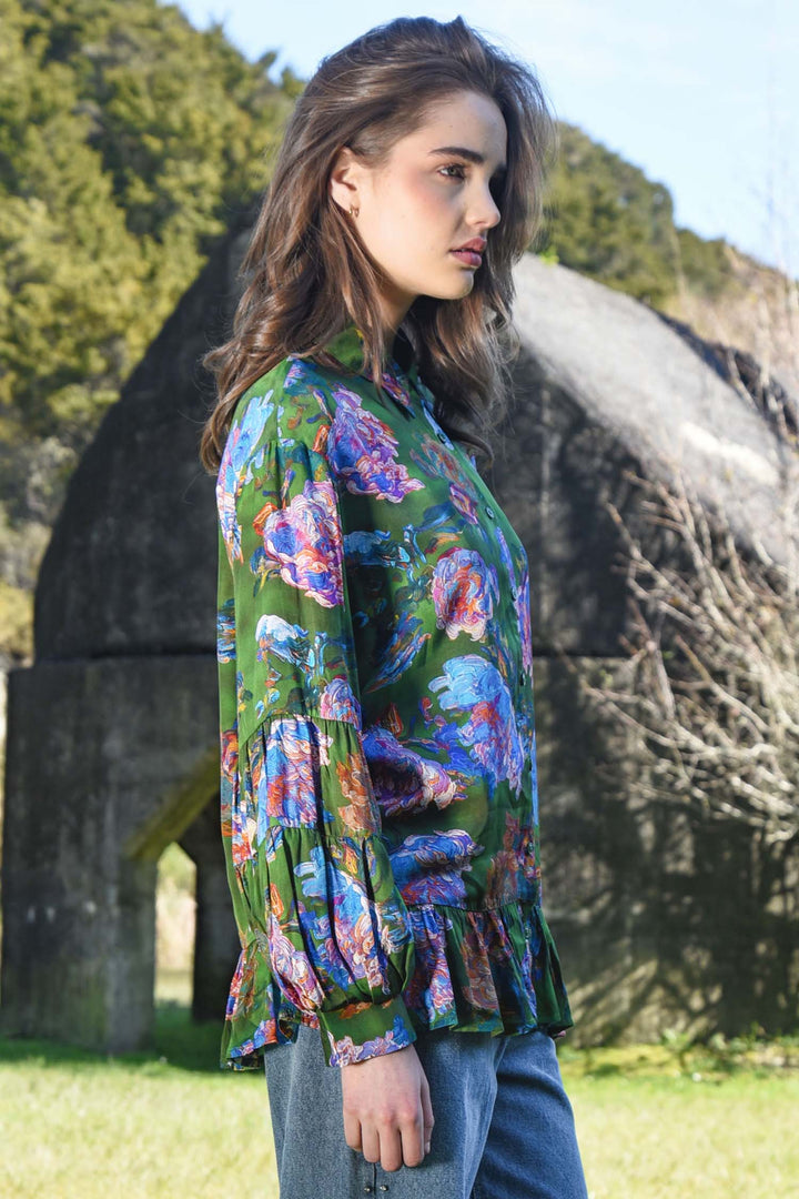 Flounce On Blouse in Green