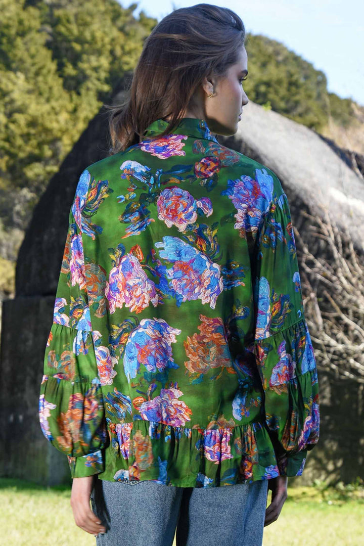 Flounce On Blouse in Green