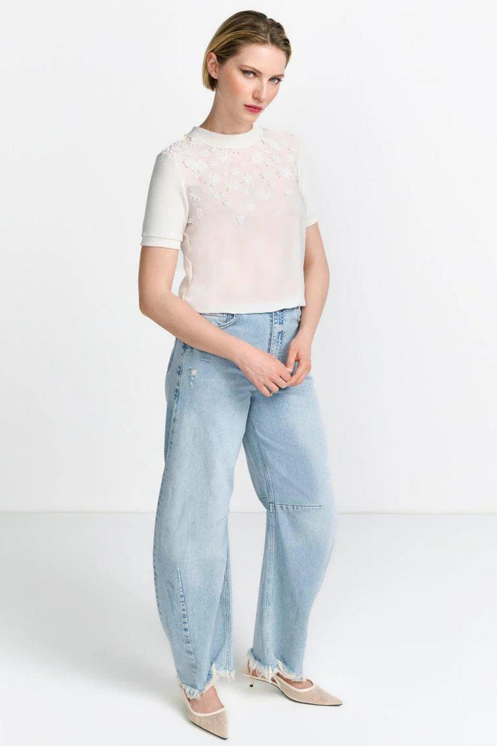 Flower Applique Knit T-shirt