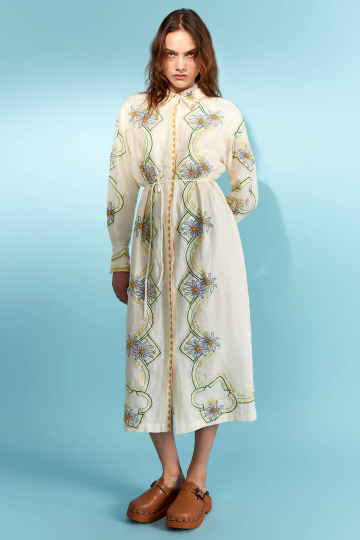 Flower Seeker Shirt Dress in Snow Drop