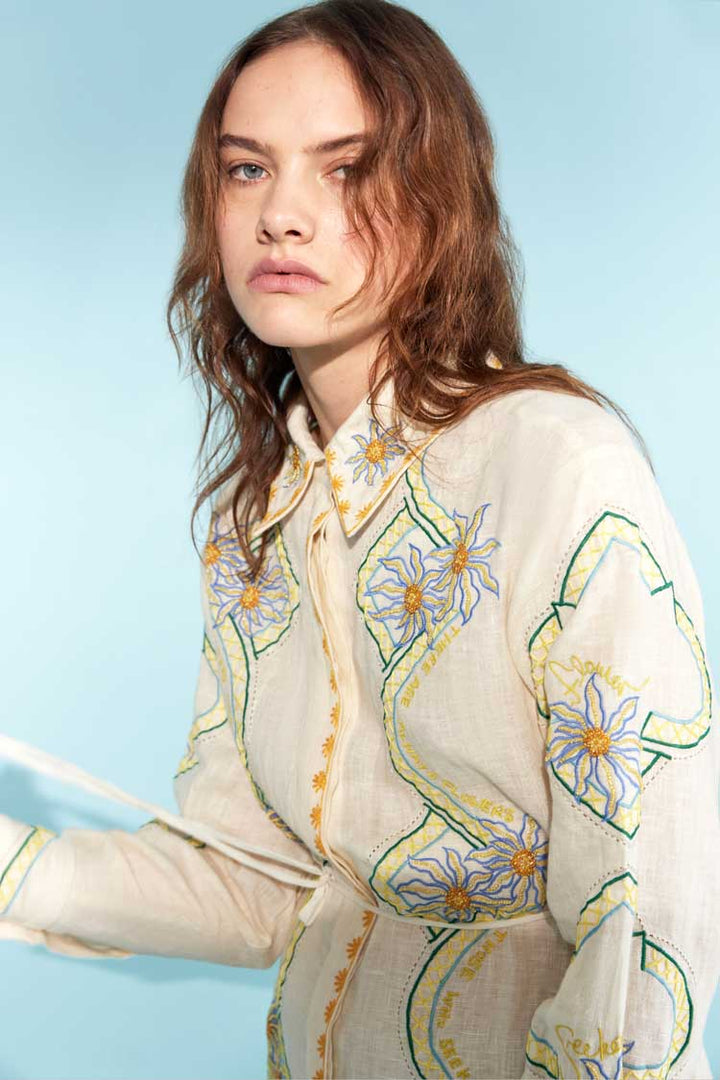 Flower Seeker Shirt Dress in Snow Drop