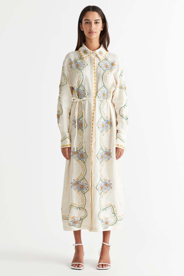 Flower Seeker Shirt Dress in Snow Drop