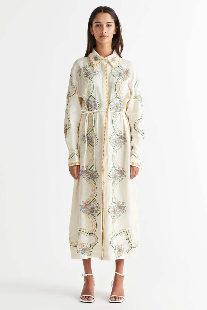 Flower Seeker Shirt Dress in Snow Drop