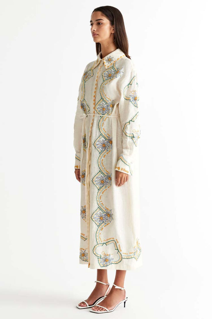Flower Seeker Shirt Dress in Snow Drop