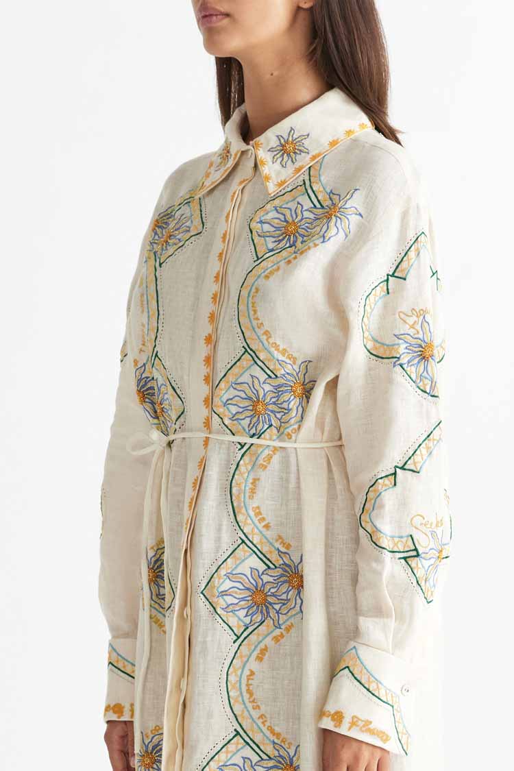 Flower Seeker Shirt Dress in Snow Drop