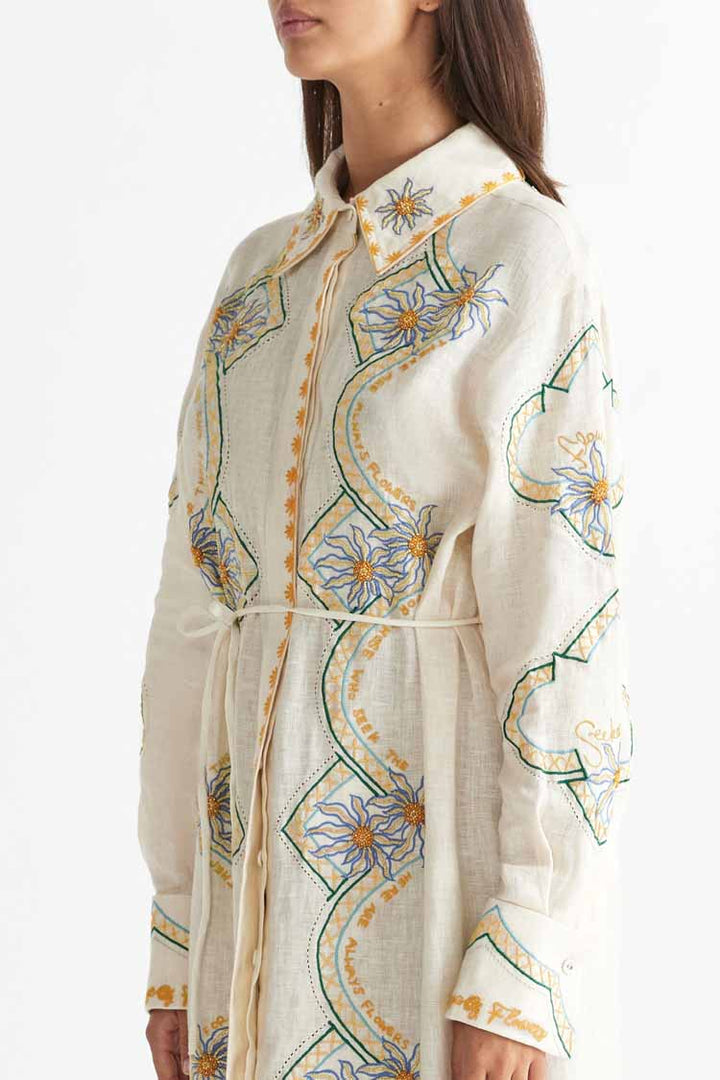 Flower Seeker Shirt Dress in Snow Drop
