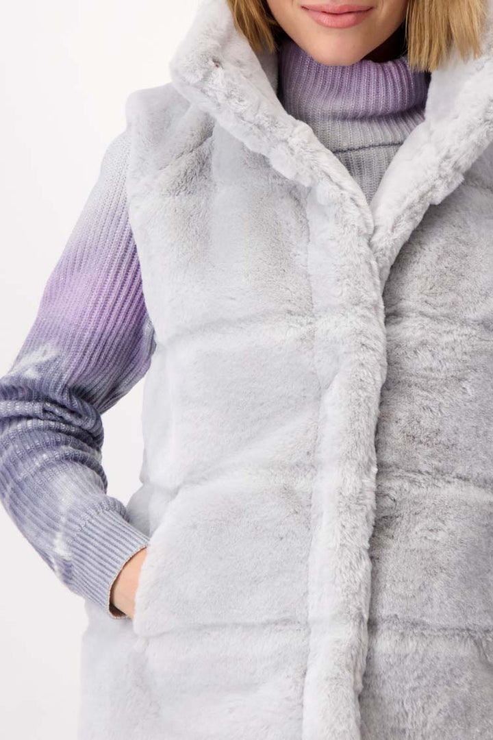 Fluffy Long Line Vest in Chrome Silver