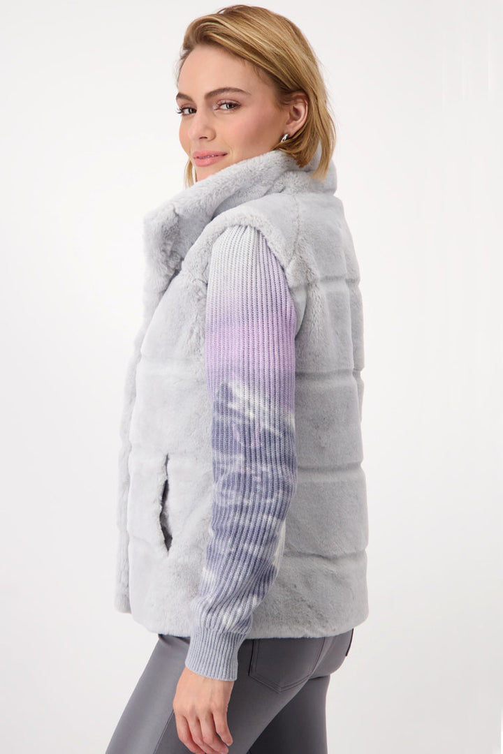 Fluffy Long Line Vest in Chrome Silver