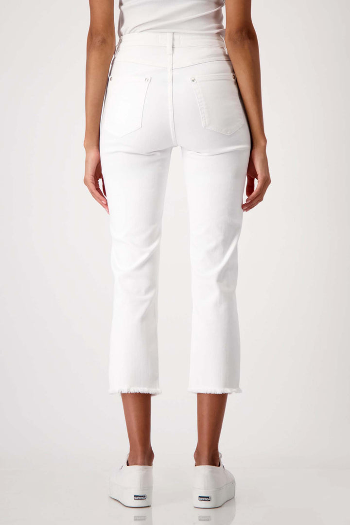 Frayed Cropped Jeans w Rhinestone Slit