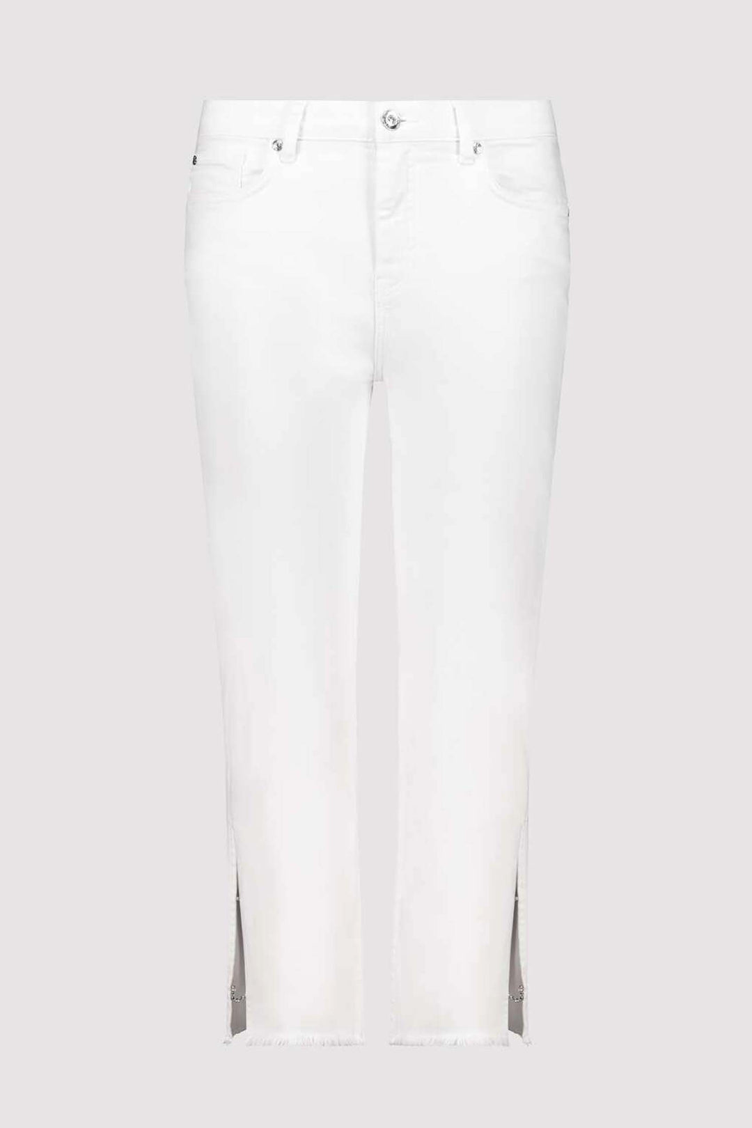 Frayed Cropped Jeans w Rhinestone Slit