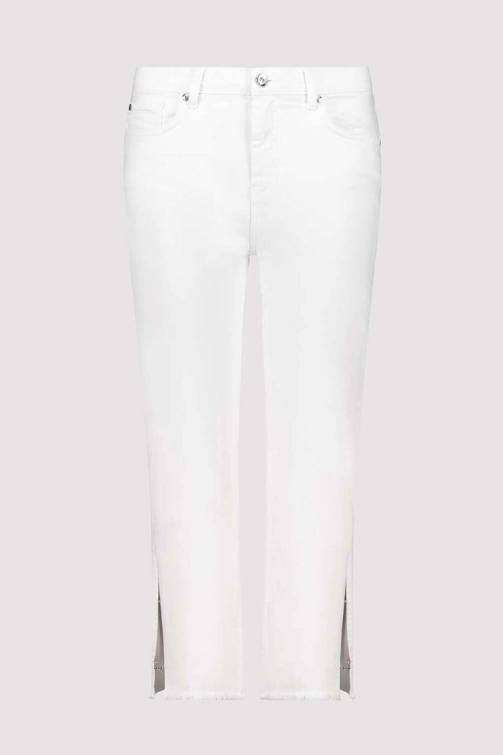 Frayed Cropped Jeans w Rhinestone Slit