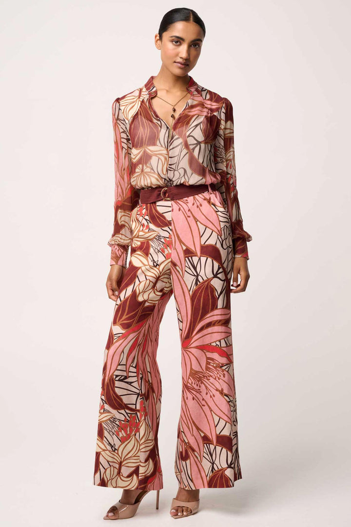Freya Sheer Blouse with Neck Detail in Cathedral Botanic