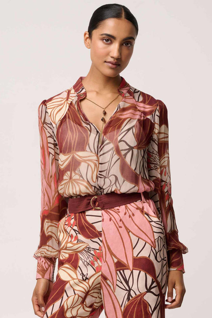 Freya Sheer Blouse with Neck Detail in Cathedral Botanic