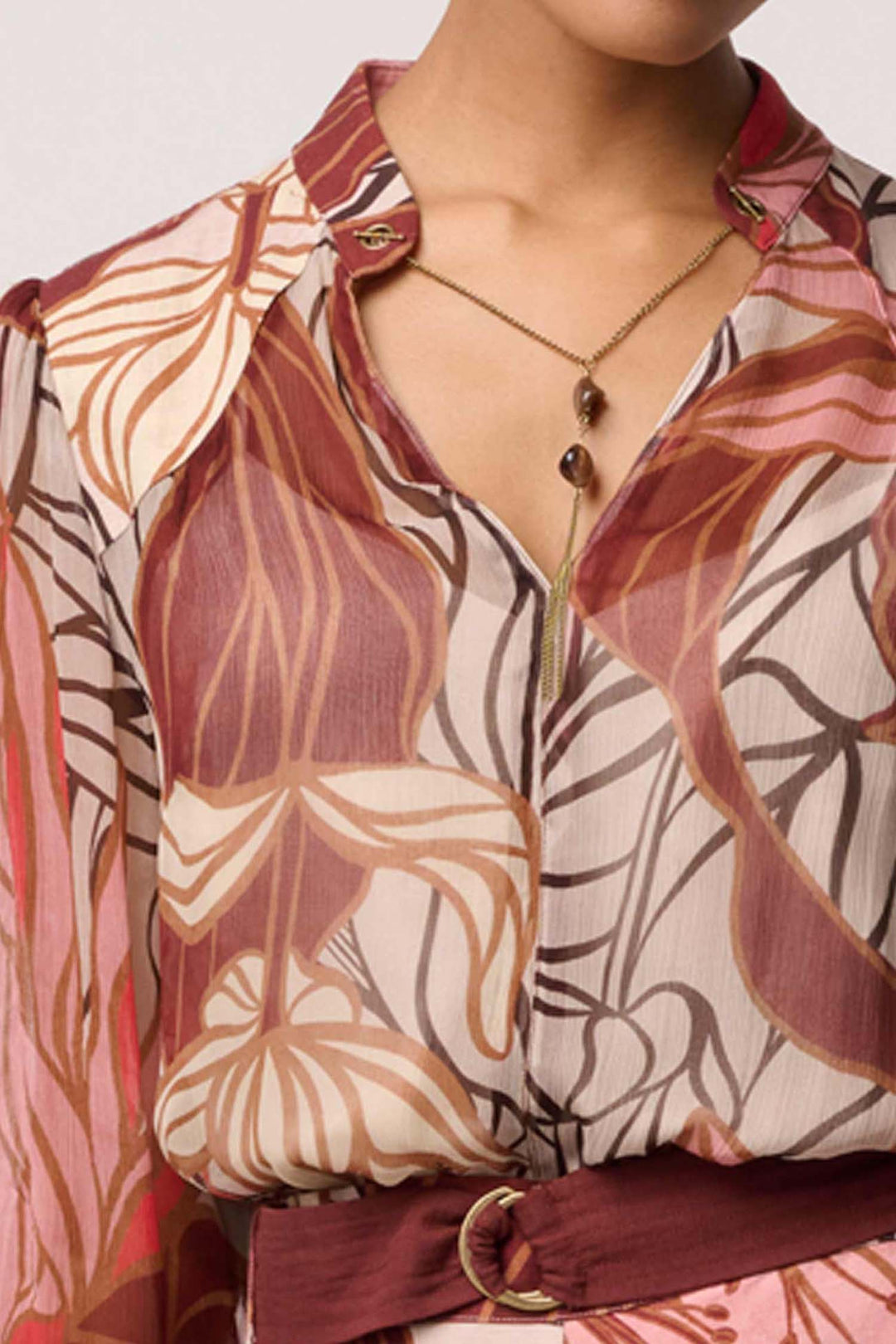 Freya Sheer Blouse with Neck Detail in Cathedral Botanic