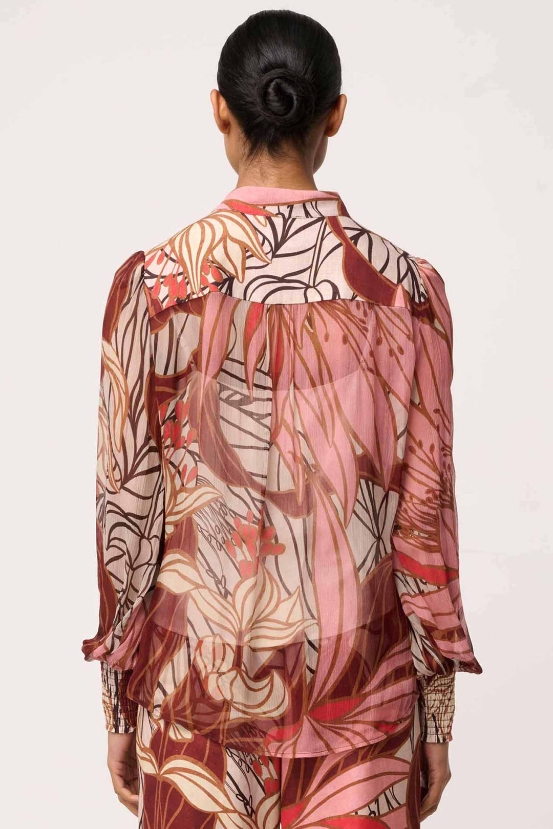 Freya Sheer Blouse with Neck Detail in Cathedral Botanic