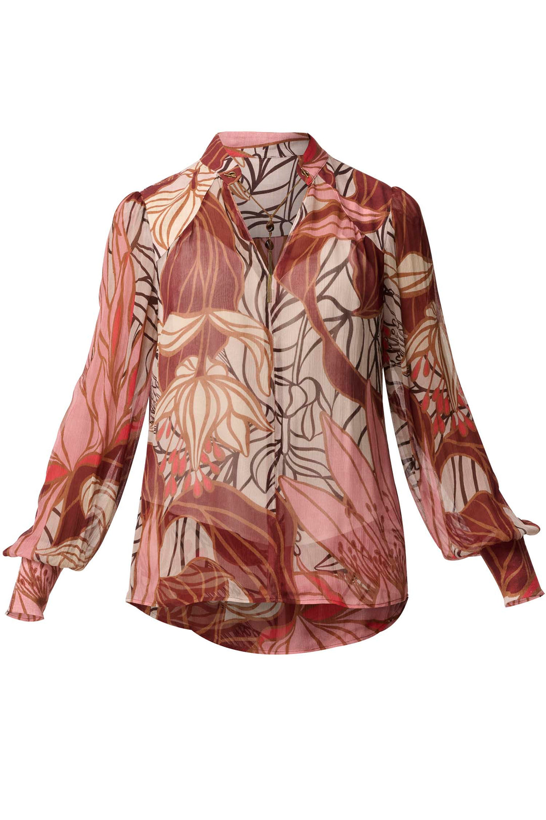 Freya Sheer Blouse with Neck Detail in Cathedral Botanic