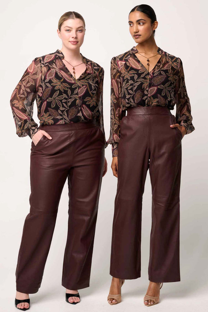 Freya Sheer Blouse with Neck Detail in Dark Tropique