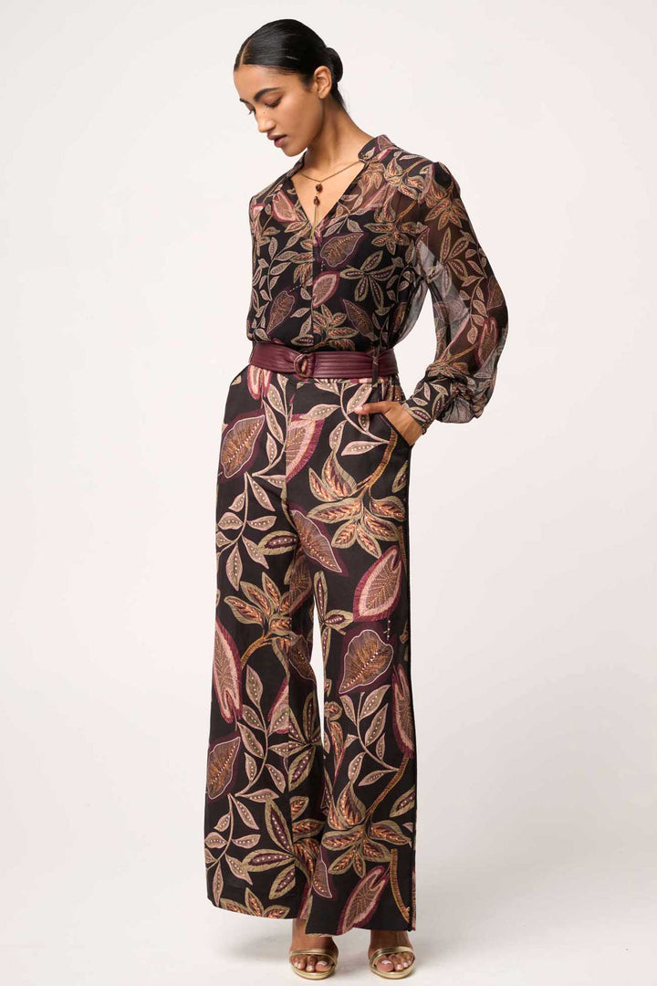 Freya Sheer Blouse with Neck Detail in Dark Tropique