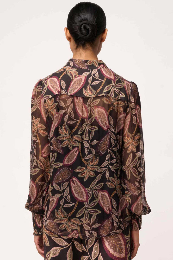 Freya Sheer Blouse with Neck Detail in Dark Tropique