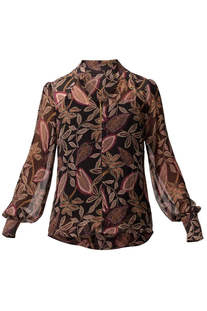 Freya Sheer Blouse with Neck Detail in Dark Tropique