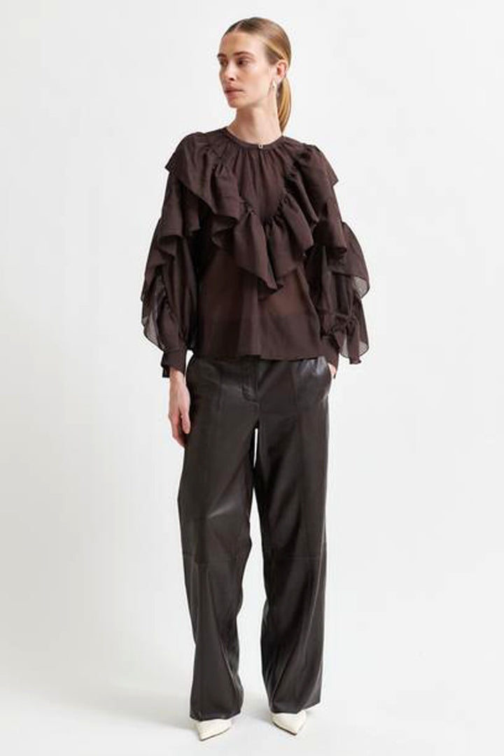 Fria Frill Blouse in Chocolate Plum