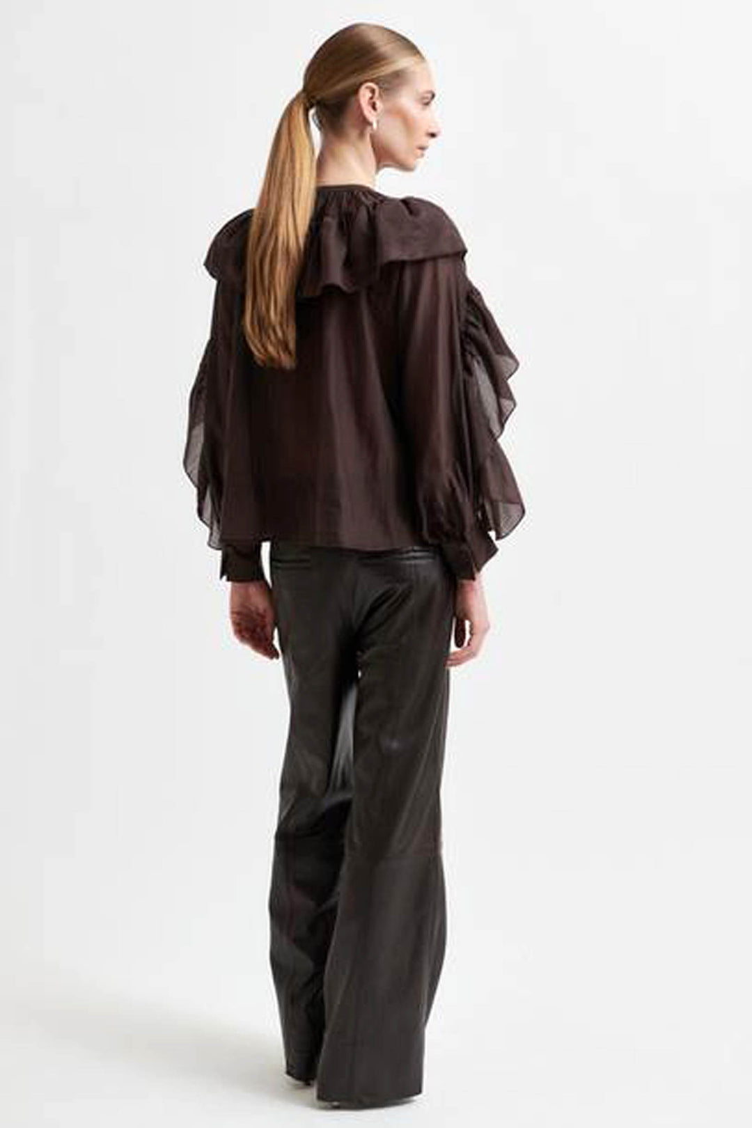 Fria Frill Blouse in Chocolate Plum