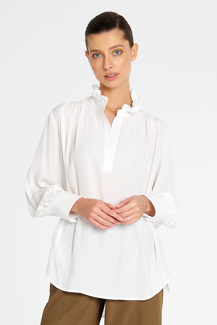Frill Neck Blouse in White
