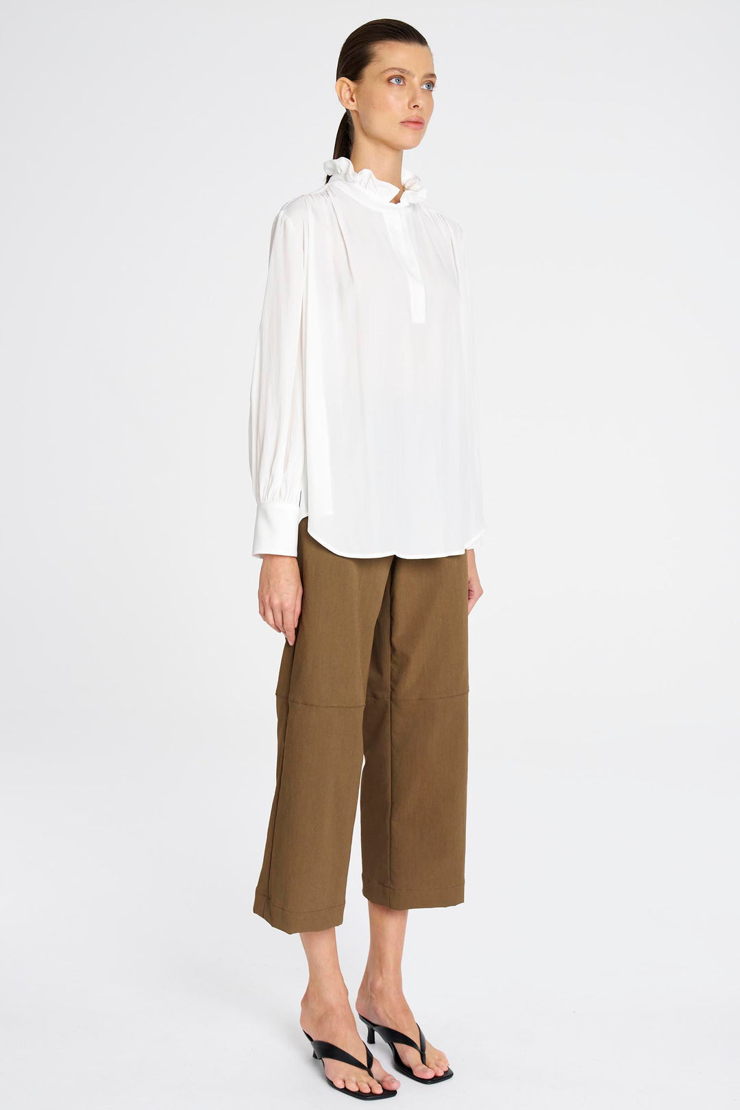 Frill Neck Blouse in White