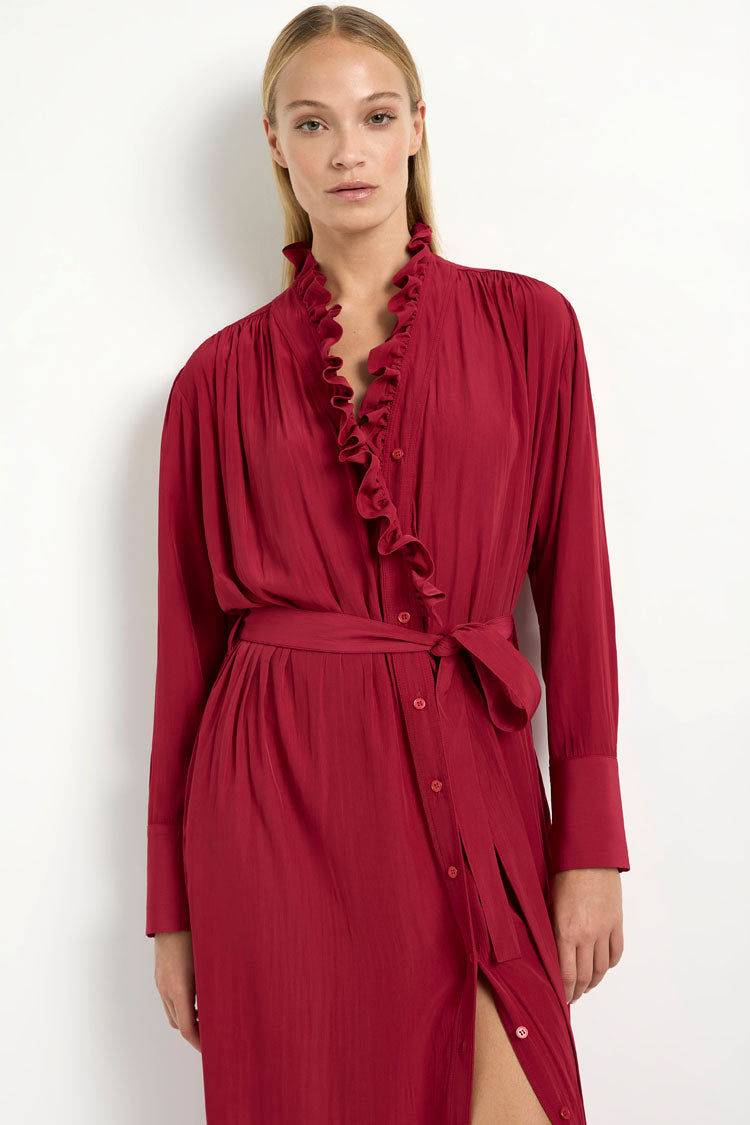 Frill Neck Dress in Chilli