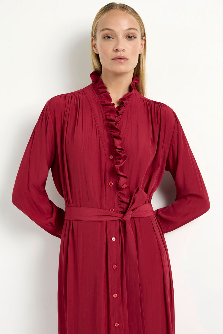 Frill Neck Dress in Chilli