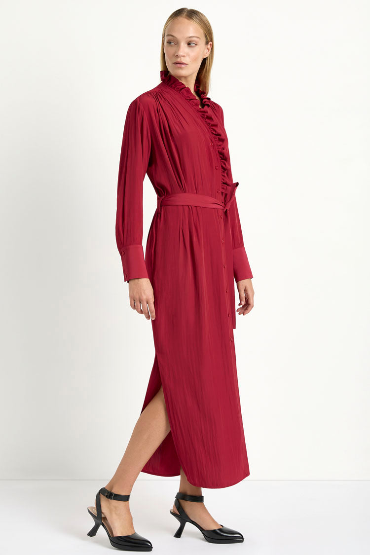 Frill Neck Dress in Chilli