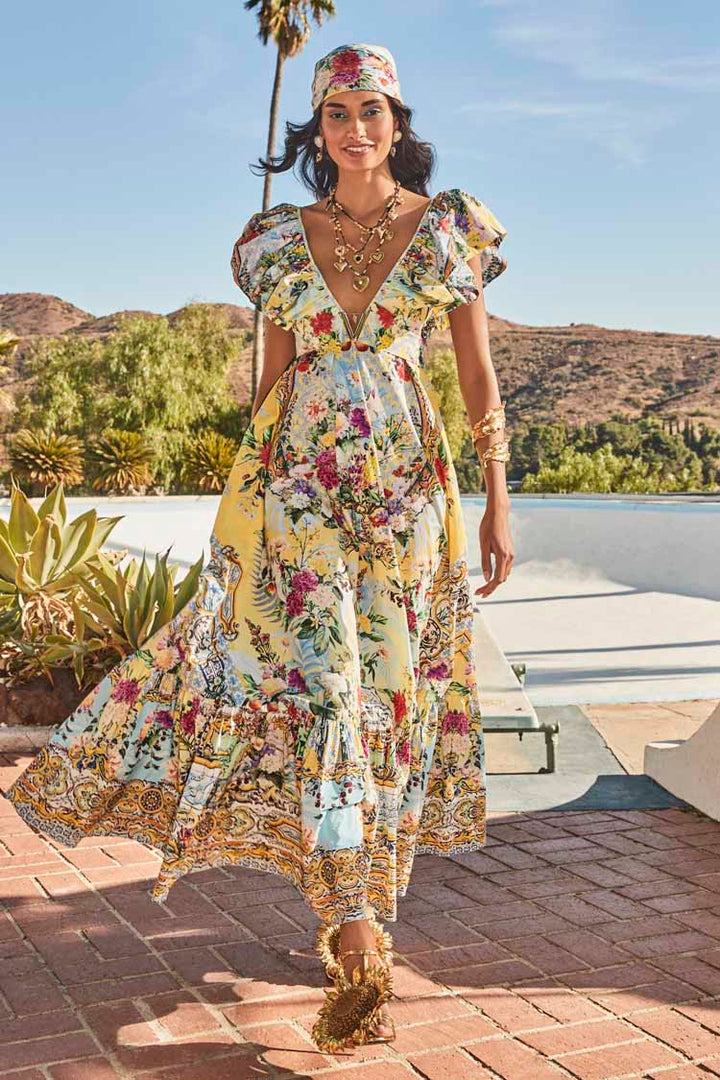 Frill Neck Dress With Hardware in Flor Fantastica