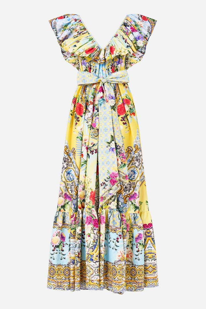 Frill Neck Dress With Hardware in Flor Fantastica