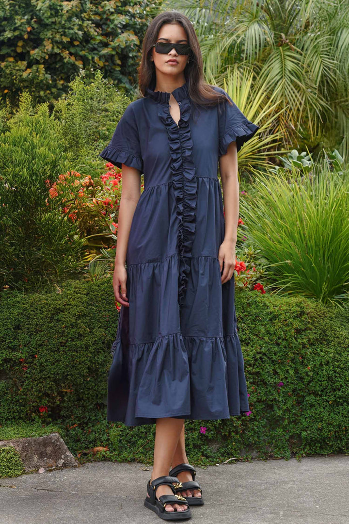 Frillaxed Dress in Navy