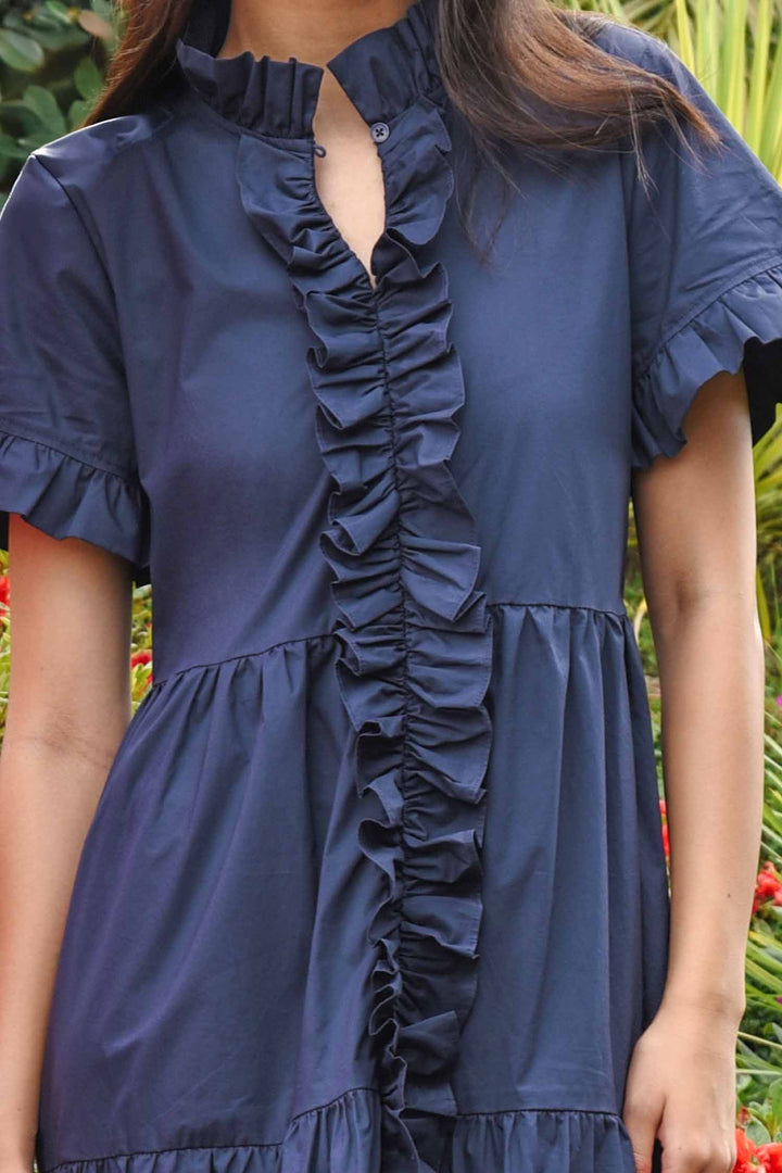 Frillaxed Dress in Navy