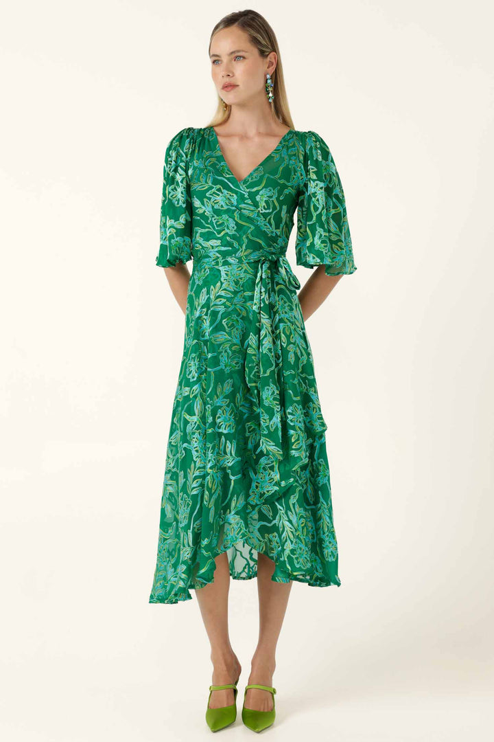 Garden Maze Wrap Dress in Green Aqua Floral