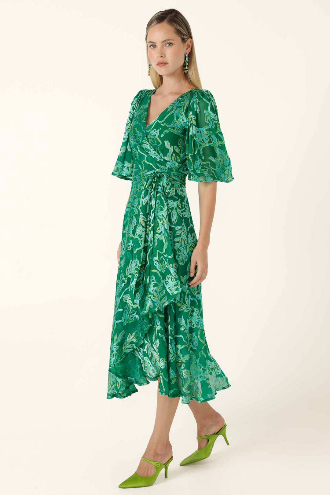 Garden Maze Wrap Dress in Green Aqua Floral